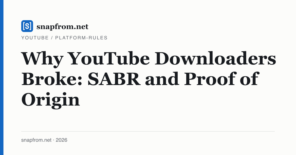 Why YouTube Downloaders Broke: SABR and Proof of Origin